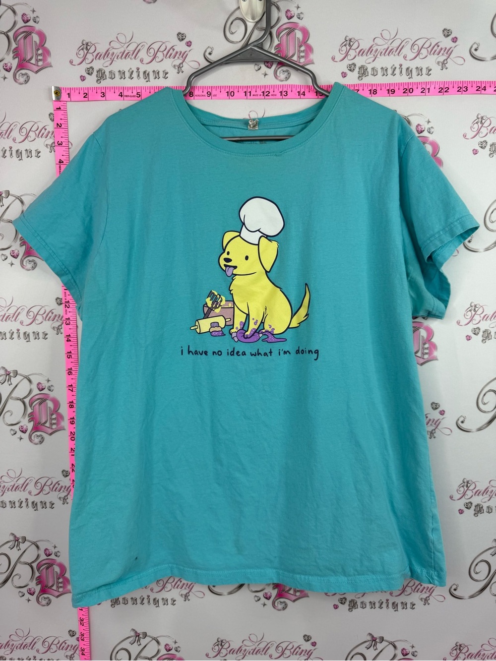 Tee turtle Graphic Short Sleeve Tee with Yellow Puppy Illustration - Aqua